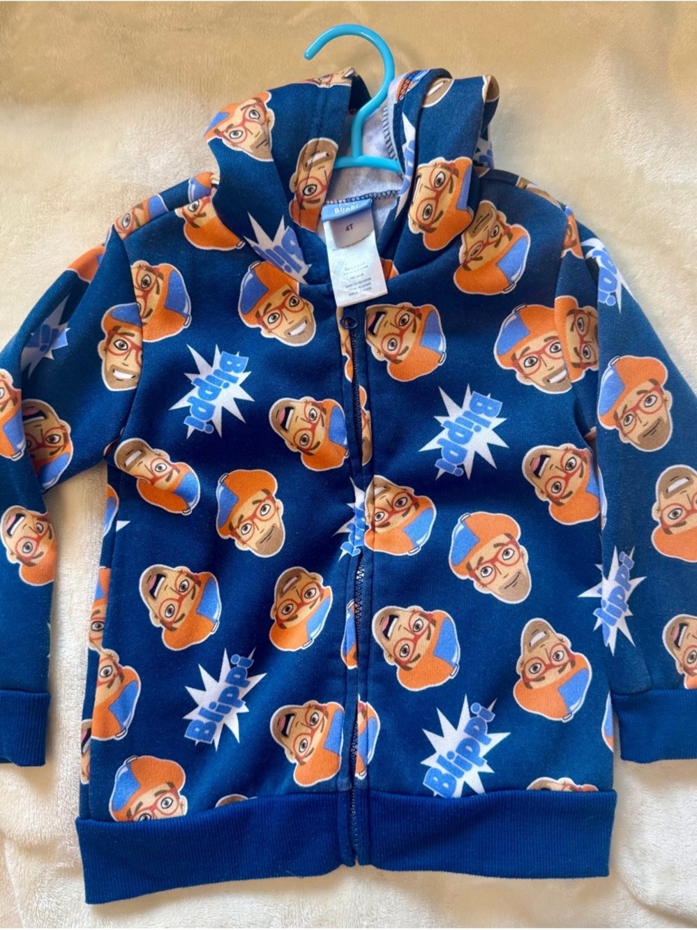 Blippi All-Over Print Zip-Up Hoodie 4T EUC